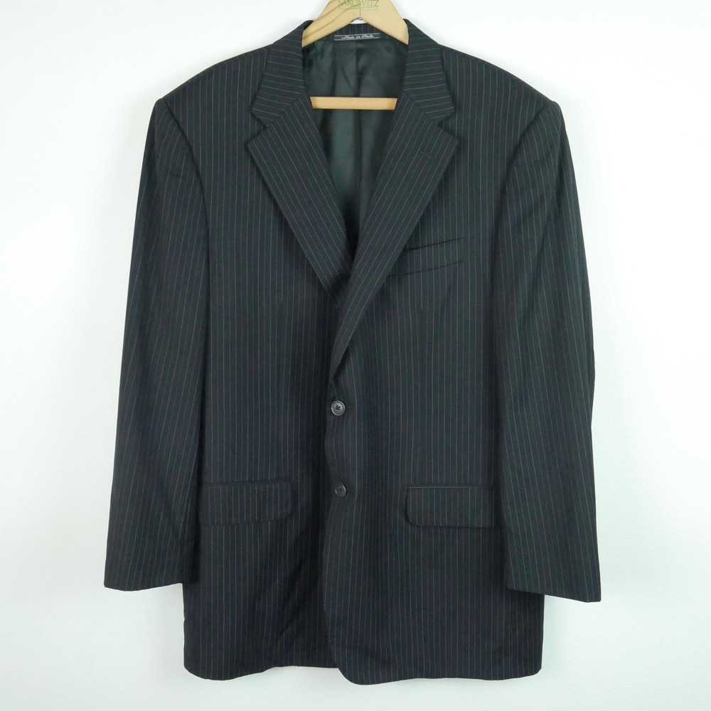Corneliani Pinstripe Blazer EU 54R 44R‎ Virgin Wool Italy Black Sportcoat Jacket